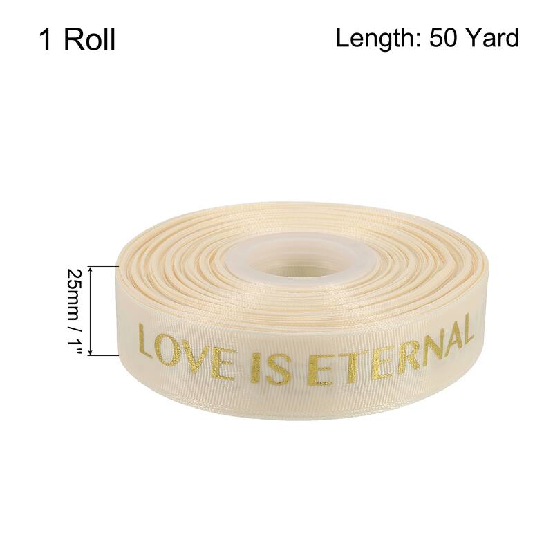 1" 50 Yard Valentine Printed Ribbon Wedding Favor Grosgrain Ribbons - Cream White - 1"