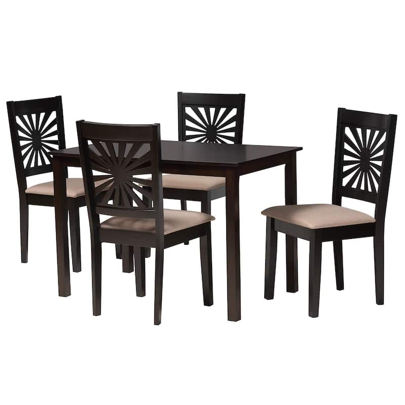 Olympia Modern styled Fabric Upholstered and Brown Finished Wood Dining Set - Beige, Espresso Brown - 5-Piece
