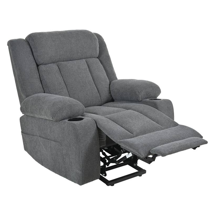 Power Lift Recliner Chair For Elderly,Fabric Lift Chairs W/ Extended Footrest With 2 Cup Holders,Side Pockets,Remote Control