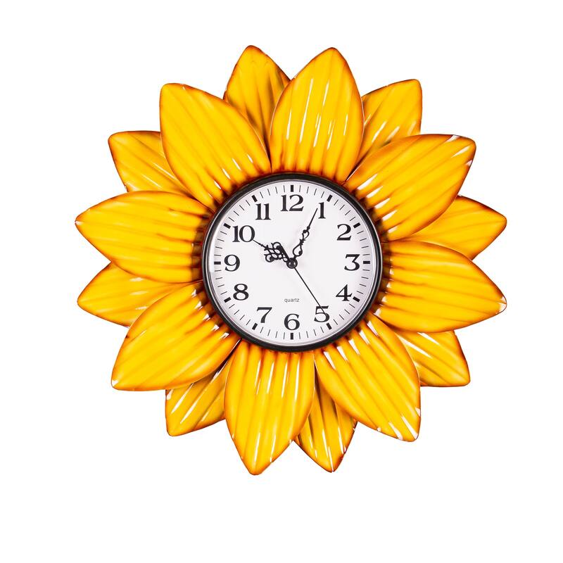 16 in. x 16 in. Metal Sunflower Wall Clock