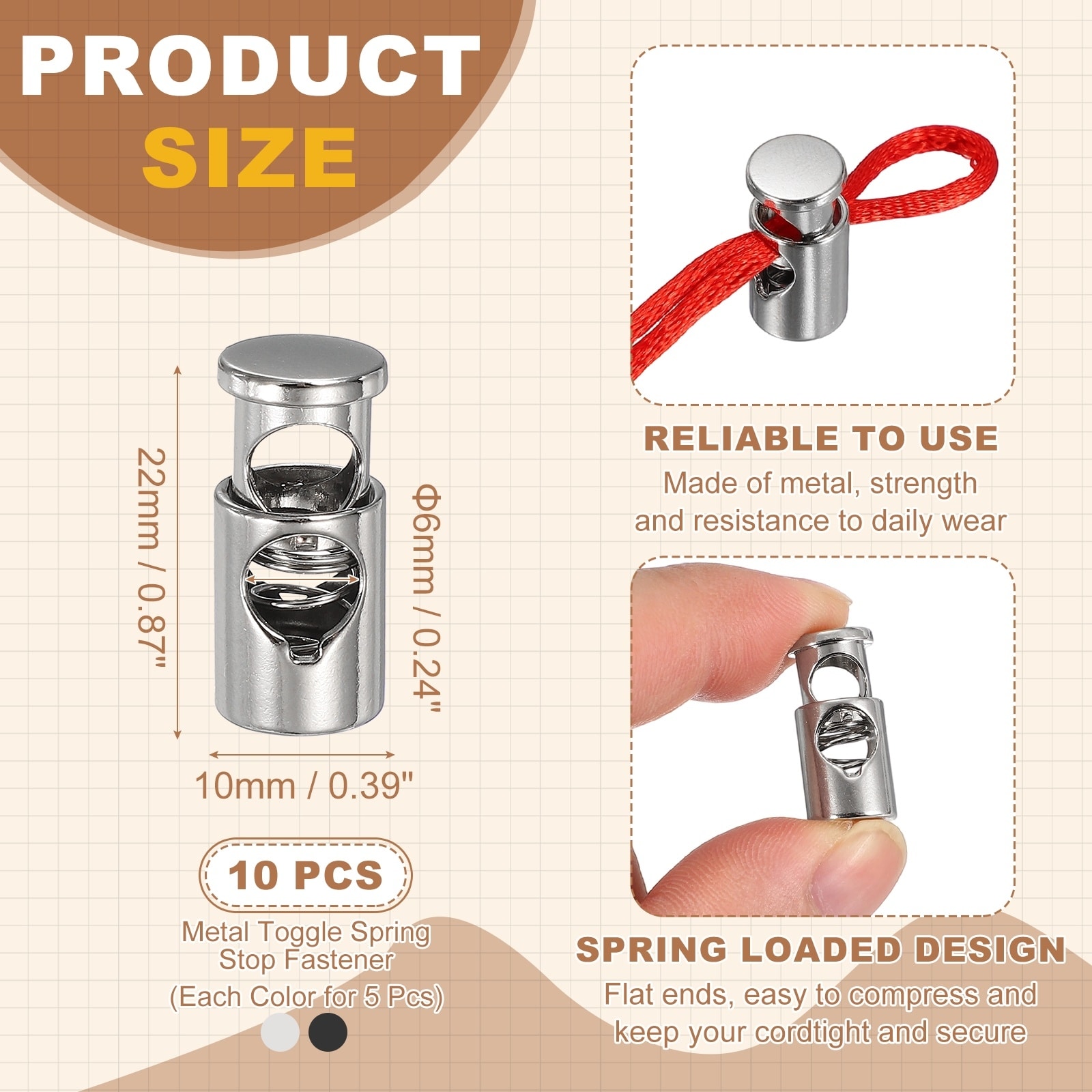 Metal Cord Lock Single-Hole Cord Locks for Drawstrings End Stopper Fastener Slider Toggles Clip Shoelaces Replacement
