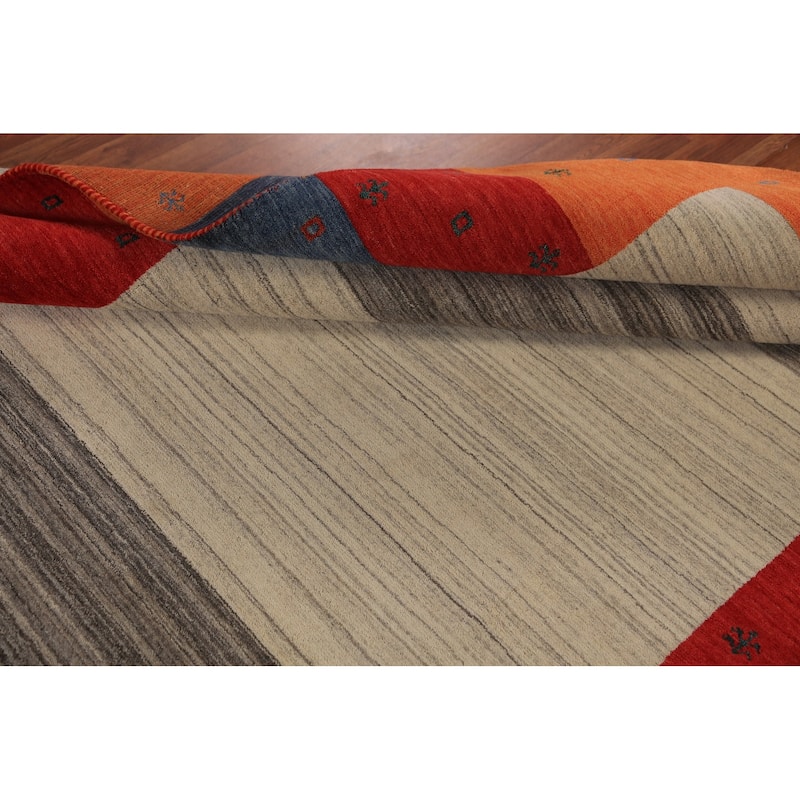 Striped Gabbeh Oriental Area Rug Handmade Wool Carpet - 6'7"x 9'8"