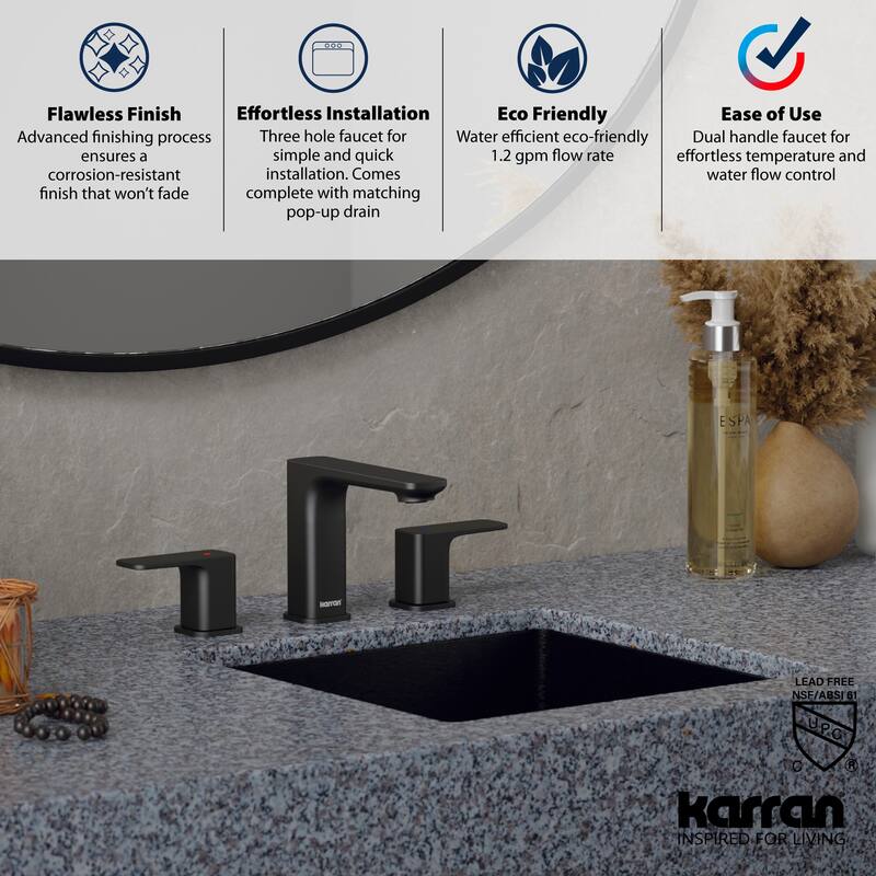 Karran Venda KBF514 2-Handle Three Hole Widespread Bathroom Faucet with Matching Pop-up Drain