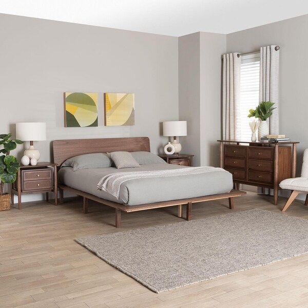 Alyssa Japandi Walnut Brown Wood Bedroom Set - On Sale - Bed Bath