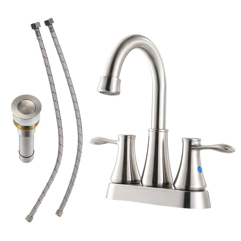 Modern 2 Handle Bathroom Sink Faucet with Pop-Up Drain and 2 Water Supply Lines, Anti-Corrosion and Scratch Resistant