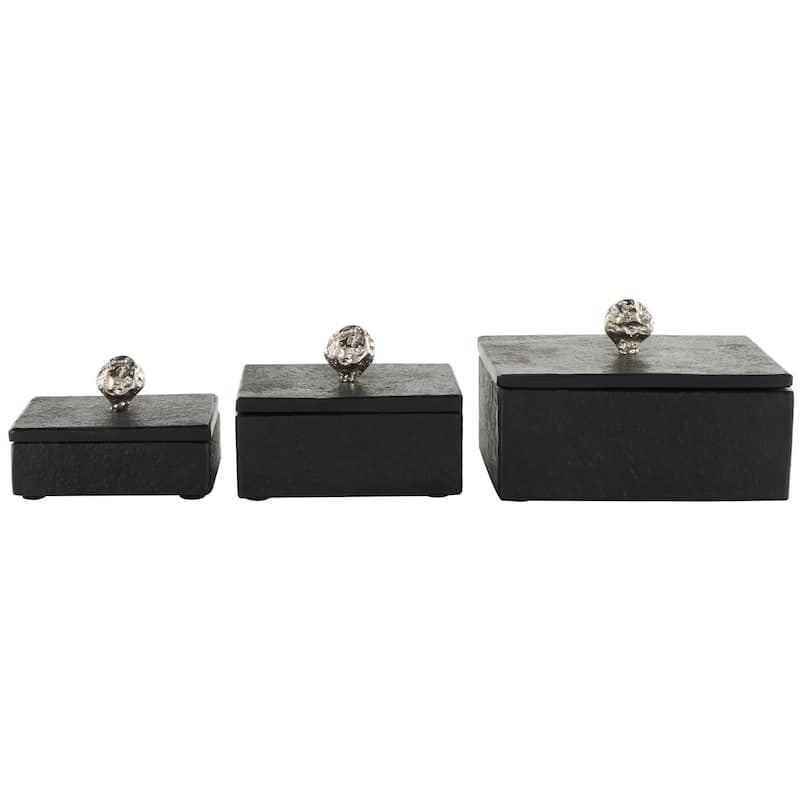 Black Marble Box with Textured Silver or Black Aluminum Knobs (Set of 3)