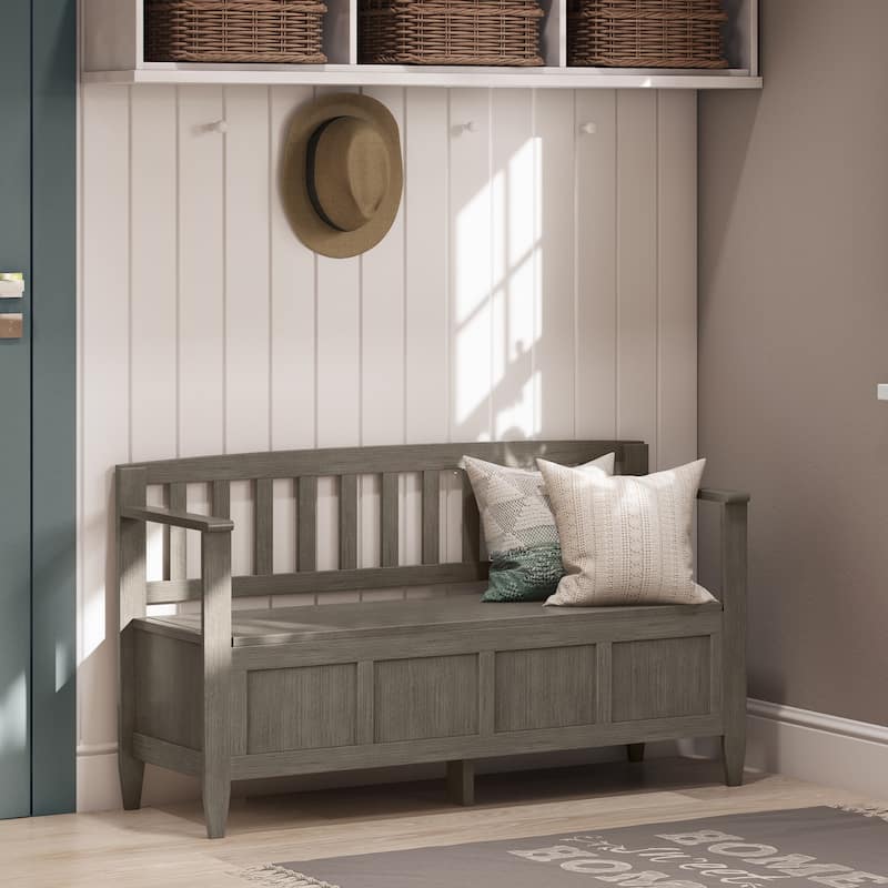 WYNDENHALL Riverside SOLID WOOD 48 inch Wide Contemporary Entryway Storage Bench - 20 inch wide - Farmhouse Grey