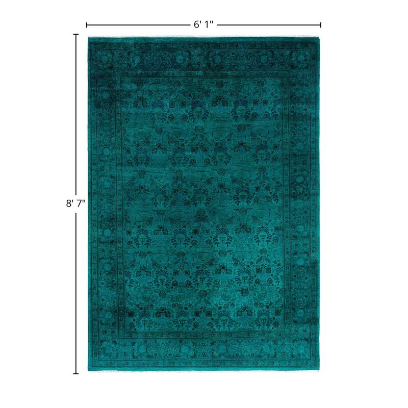 Fine Vibrance One-of-a-Kind Hand-Knotted Area Rug - Green, 6' 1" x 8' 7" - 6' 1" x 8' 7"