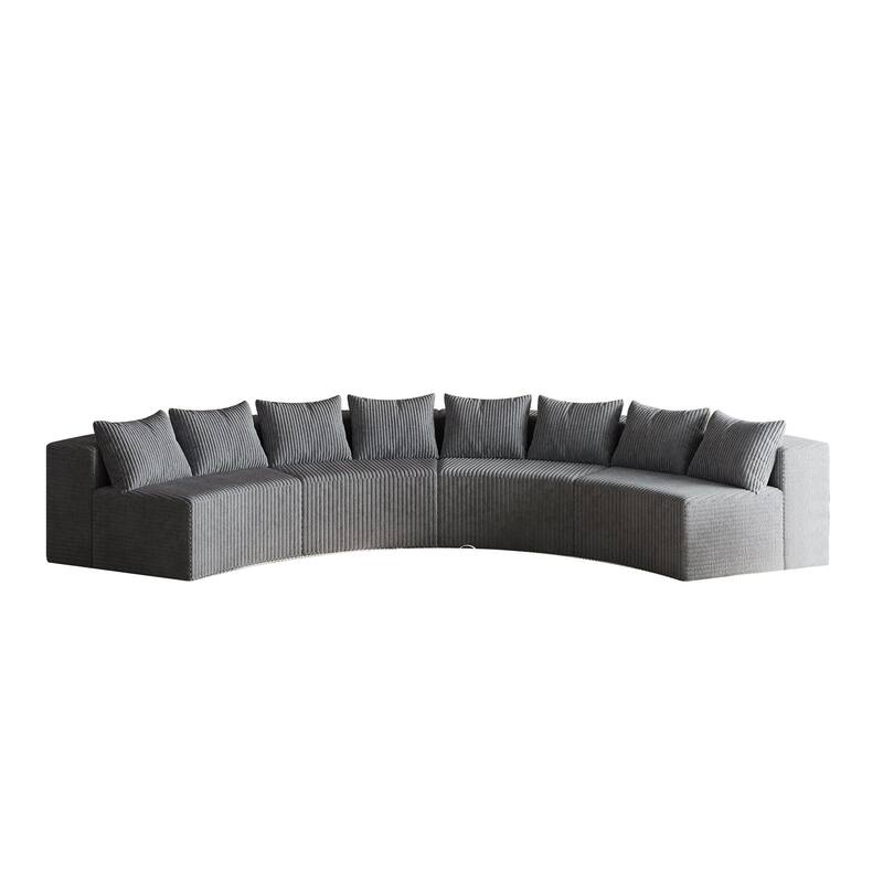 Semi Circular Shaped Sectional Sofa Modular Corduroy Fabric Couch, Free Combination - Grey