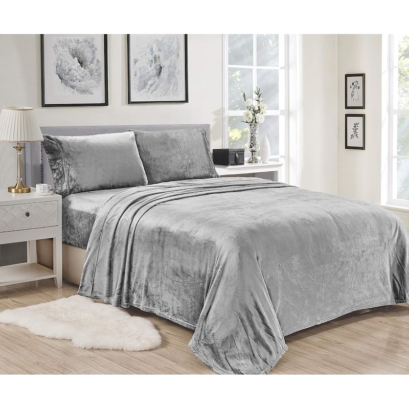 Décor&More Luxury Elegance 2 Piece Twin Size Extra Soft Velvet Touch Microplush Sheet Set - Grey