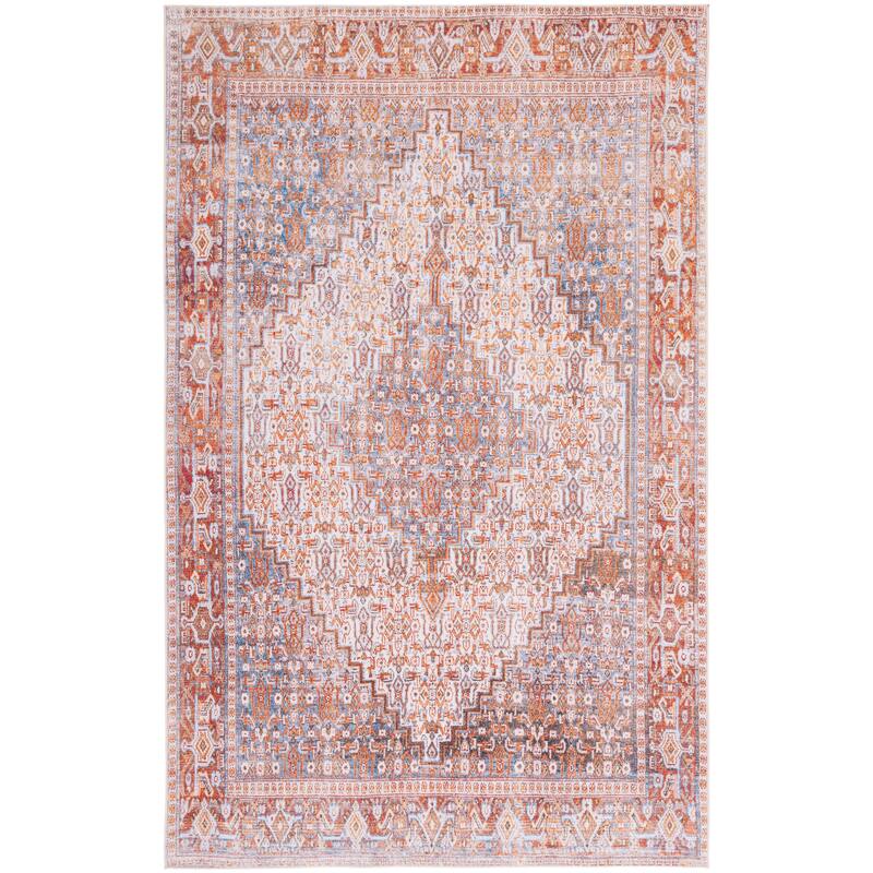 SAFAVIEH Tucson Machine Washable Slip Resistant Zada Traditional Rug - 6' x 9' - Beige/Rust