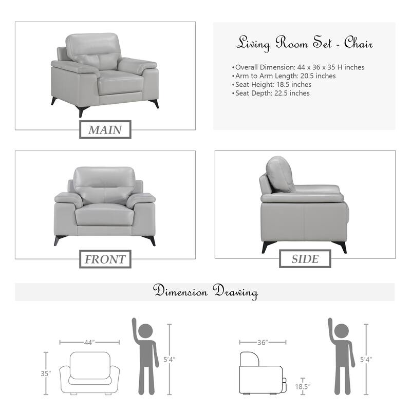 Socorro 3-Piece Living Room Set - Silver Grey