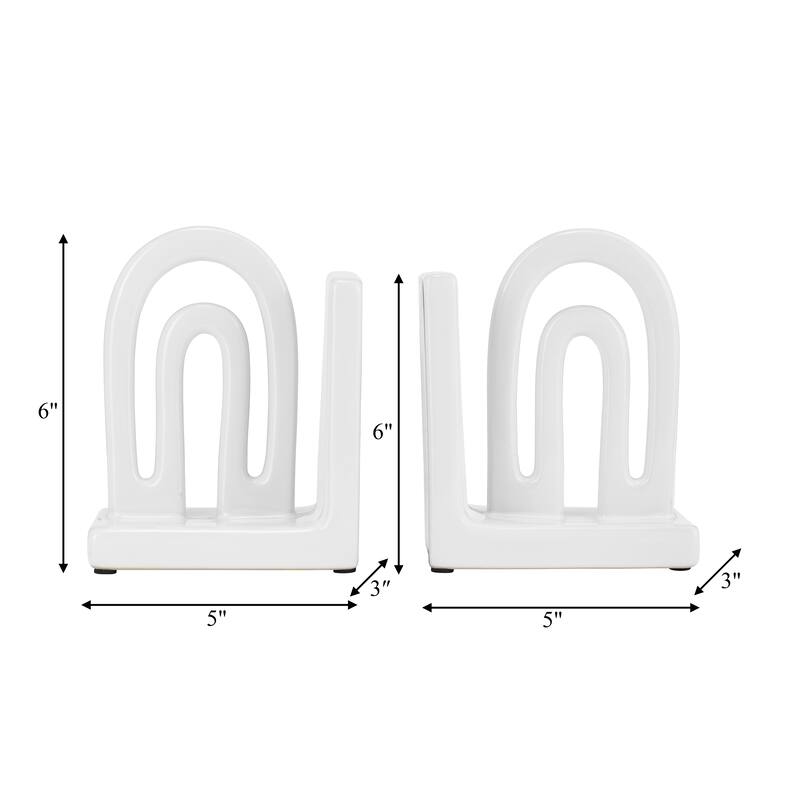Sagebrook Home Arch Bookends Contemporary Ceramic Rainbow Arched Bookend Set for Book Display and Organization - 5" x 3" x 6"