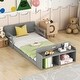preview thumbnail 3 of 18, Twin Floor Bed with Storage Footboard & Guardrails - Pine Wood Construction