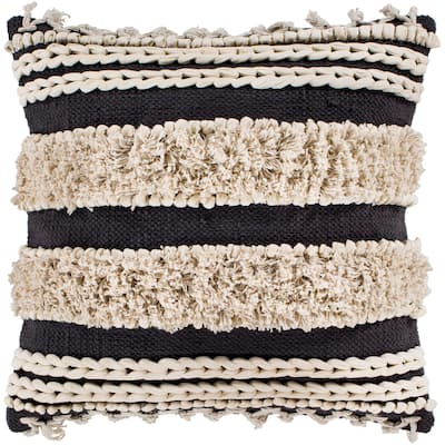 Rylie Charcoal Bohemian Braided Shag Poly Fill Throw Pillow (18" x 18")