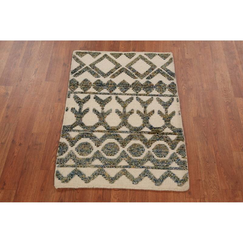 Geometric Moroccan Foyer Rug Handmade Beige Wool Carpet - 2'0"x 3'0"