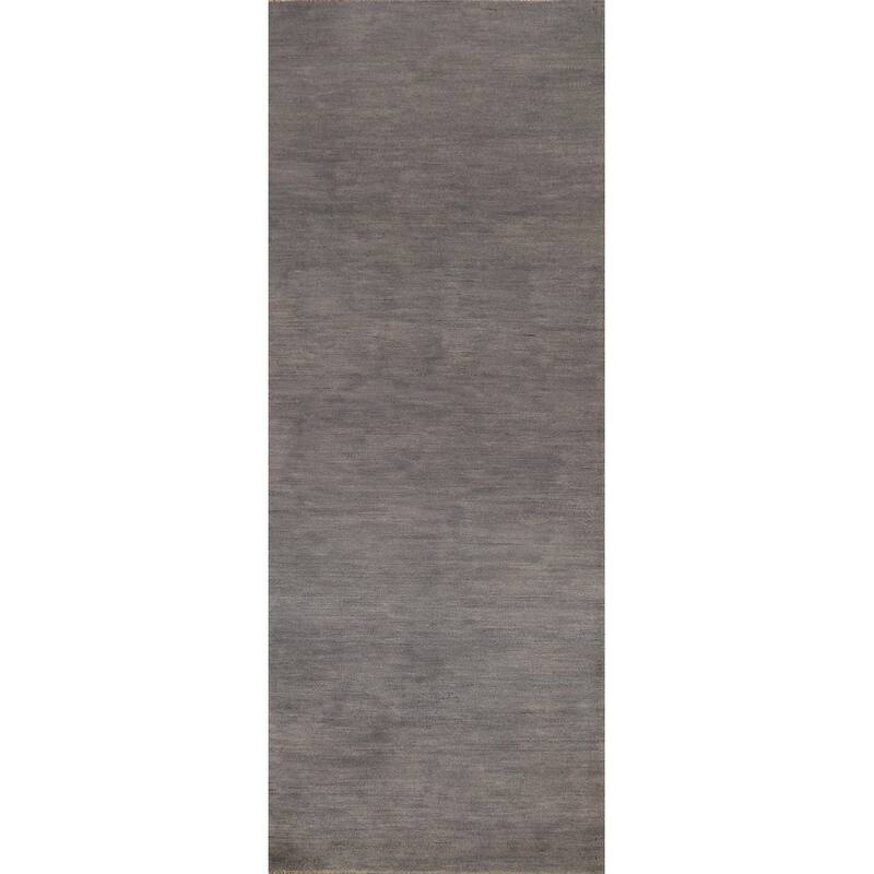 Gray Gabbeh Modern Runner Rug Hand-Knotted Wool Carpet - 2'9"x 9'9"