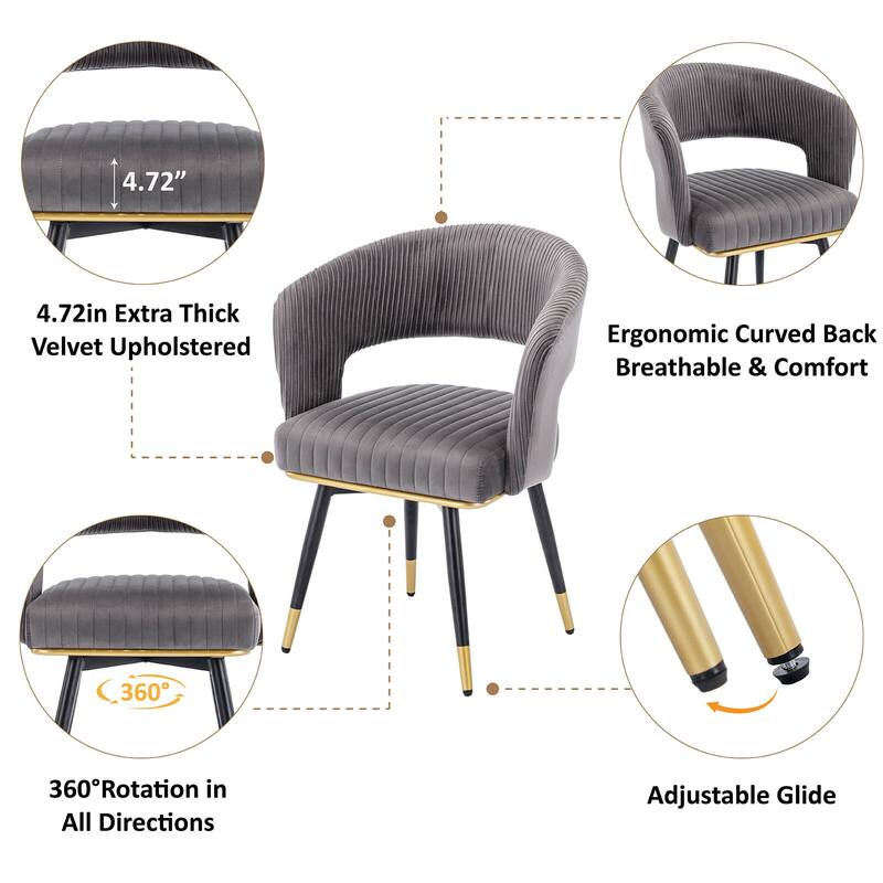 Swivel Velvet Dining Chair with Metal Legs, Set of 2