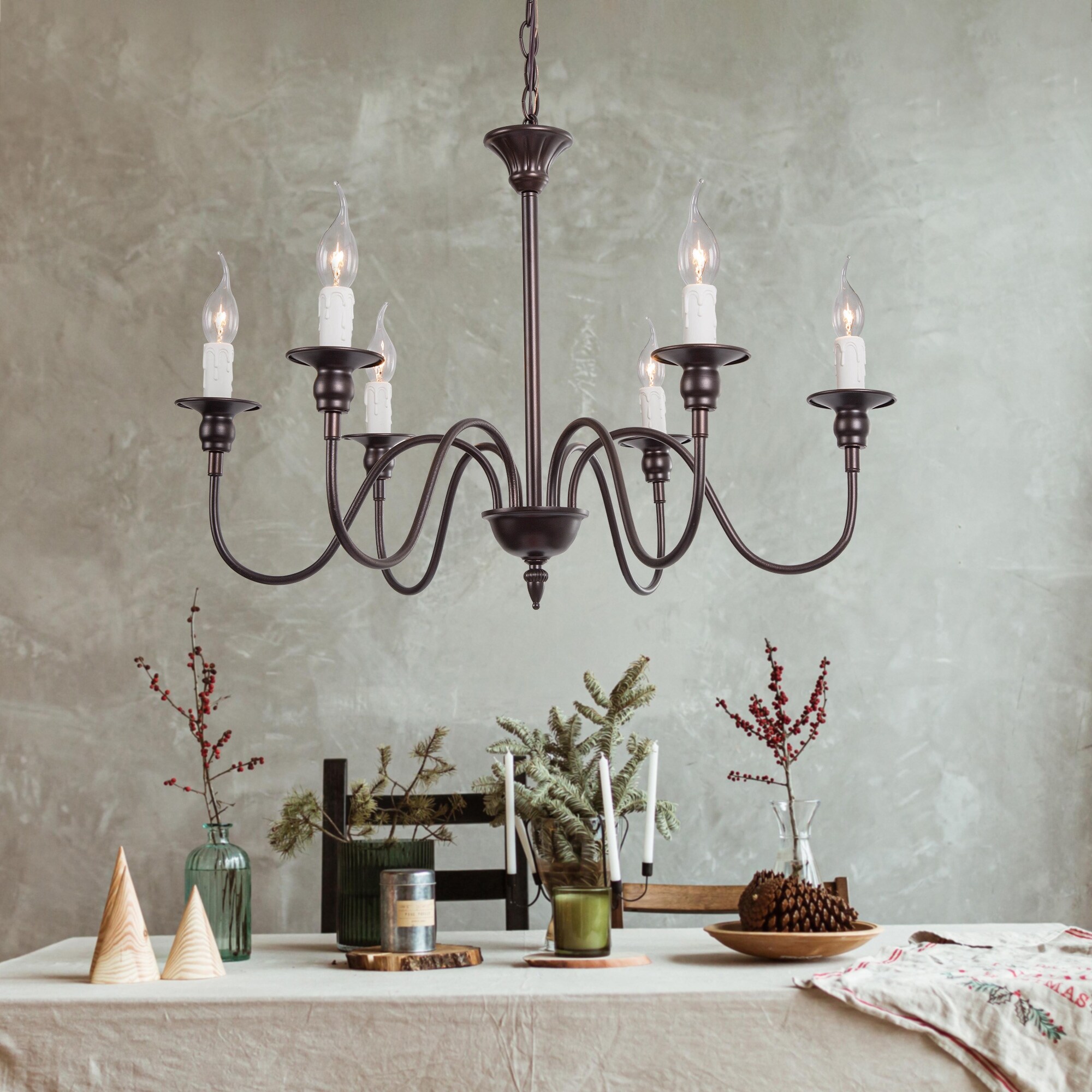 OYIPRO French Country 6 Light Candle Chandelier For Dining Room Bed OYIPRO French Country 6 Light Candle Chandelier For Dining Room Bed