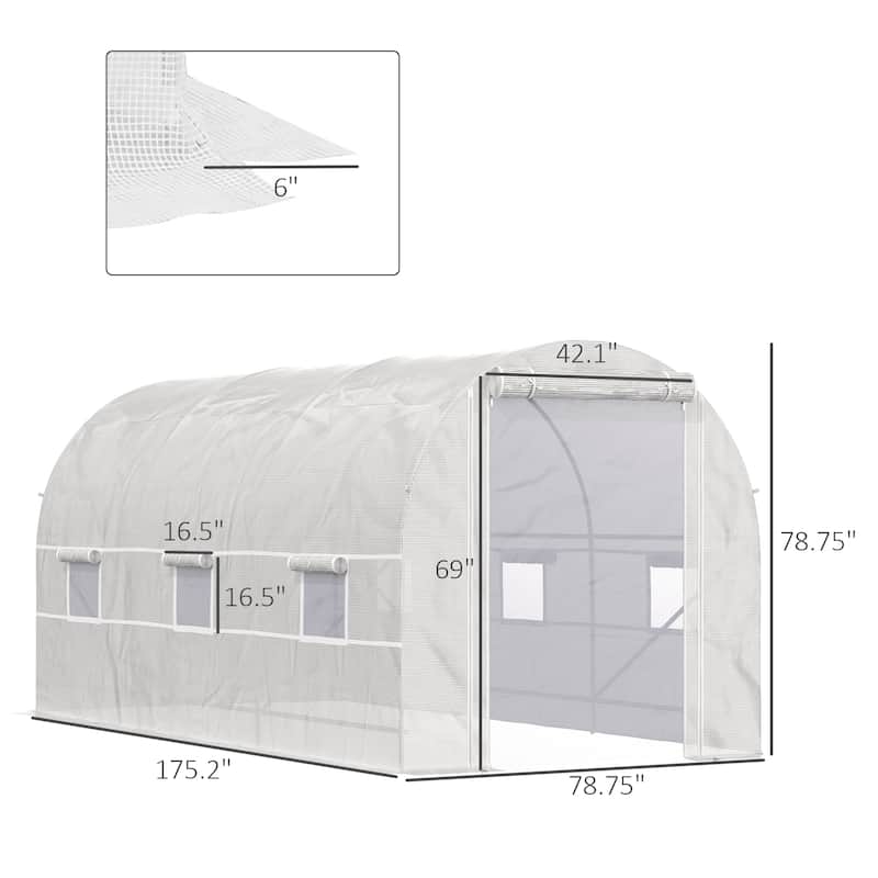 Large Walk-In Tunnel Greenhouse with Roll-Up Windows & Door, Steel Frame, Transparent Cover