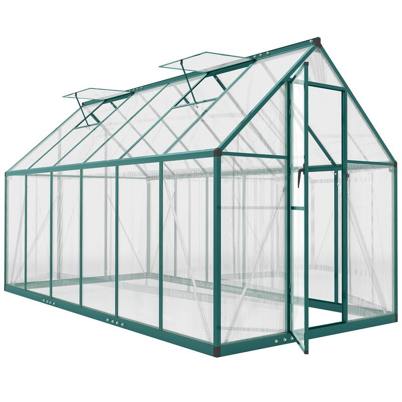 Outsunny 11x6 ft Polycarbonate Greenhouse with Swing Door and Two Adjustable Roof Vents, Aluminum Walk-in Greenhouse
