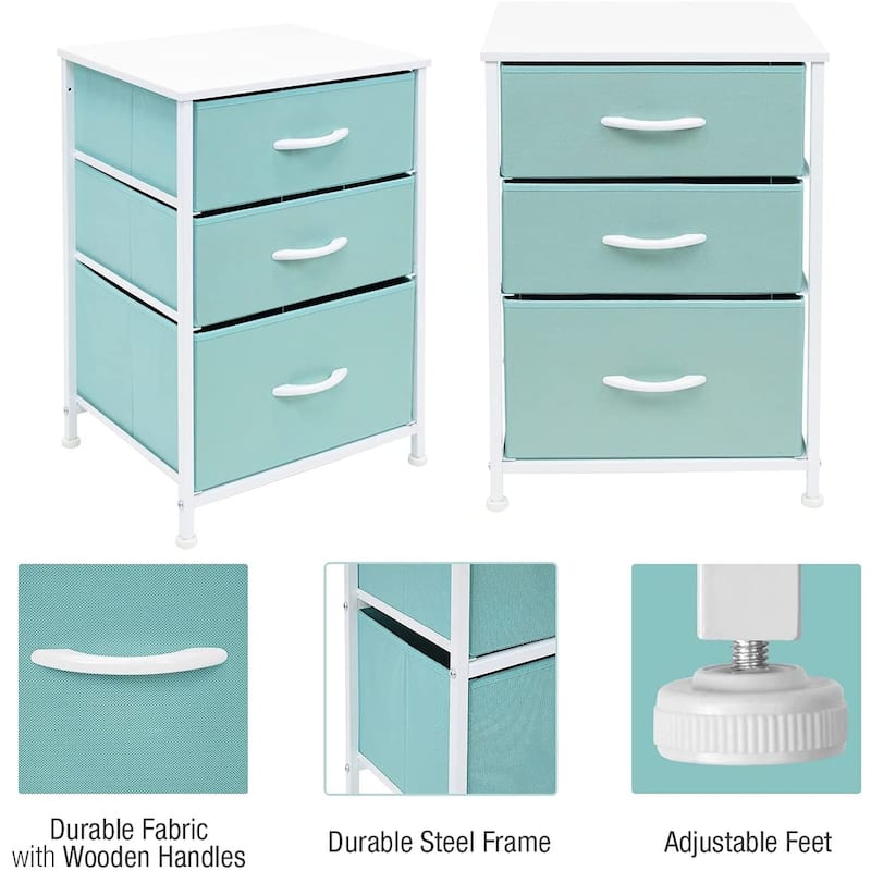 Nightstand 3-Drawer Shelf Storage - Bedside Furniture End Table Chest