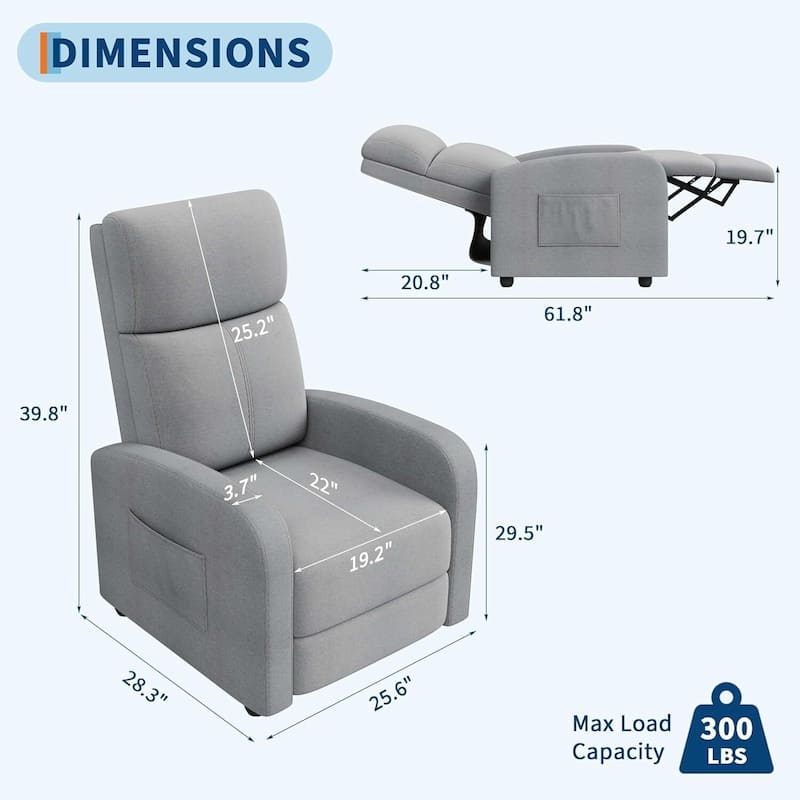 Linen Fabric Manual Recliner Sofa Chair for Living Room, Home