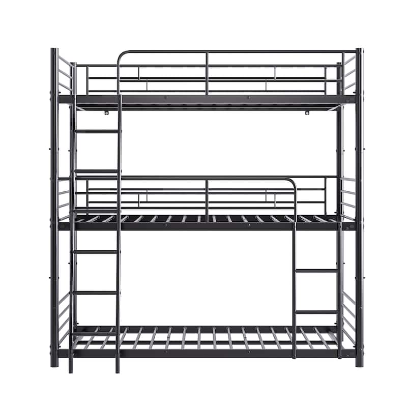 Metal Triple Bunk Bed,Twin Over Twin Bunk Bed for 3, 3 Beds with Guardrail and Ladder, Heavy Duty Triple Bed Frame for Teenagers