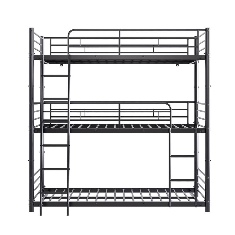 Triple Twin Bunk Beds,Twin Over Twin Over Twin Metal Bunk Bed Platform Frame,3 Bed Bunk Beds with Guardrails,Ladder & Storage
