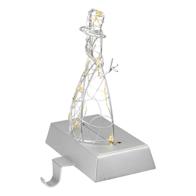 8" LED Lighted Silver Wired Snowman Christmas Stocking Holder