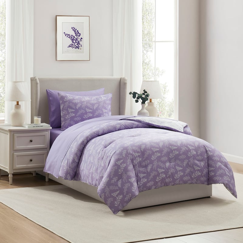 Empyrean 7 Pc Botanical Comforter Set with Sheets, Soft Breathable Lightweight Bedding Bag