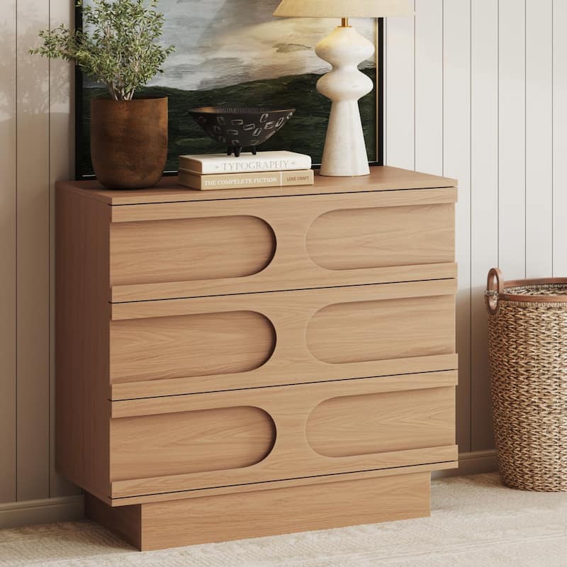 Iris 3 Drawer Dresser, Mid-Century Modern Solid Wood Dresser for Bedroom - Raw Oak - Single - 3-drawer