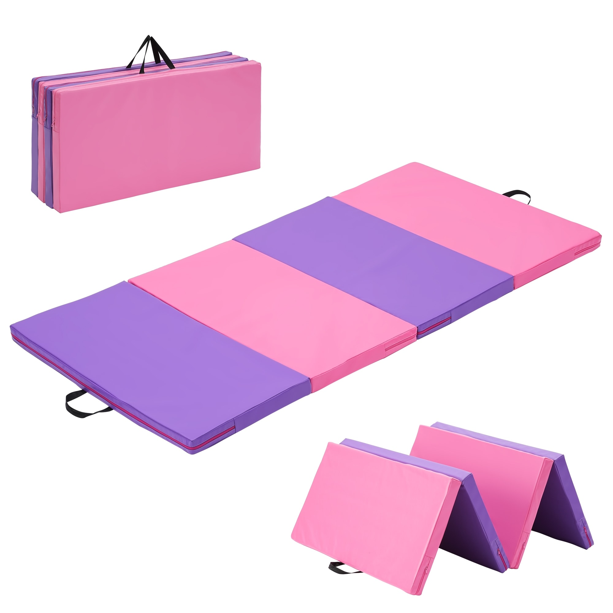 Zenova Gymnastics Mat 6' x 3' x 2" Four Fold Folding Exercise Mat with Carrying Handles