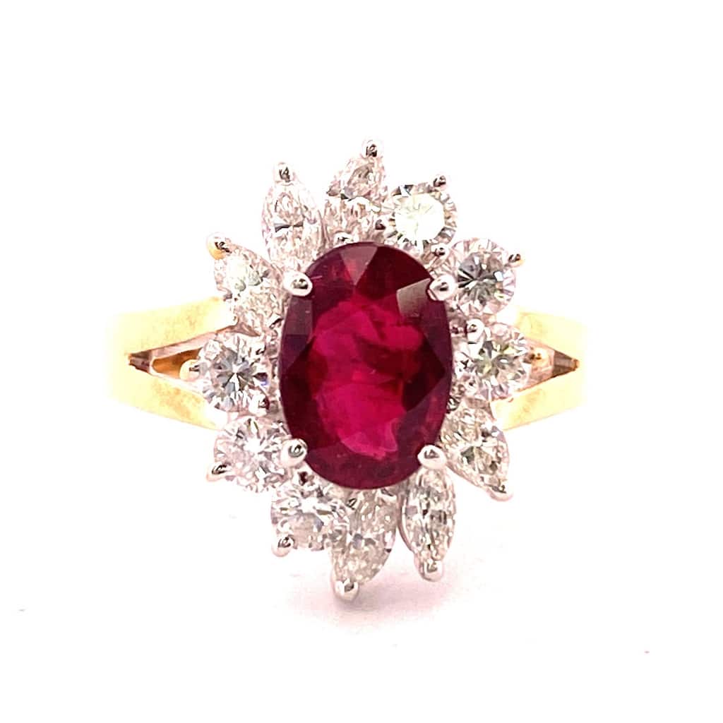 Kabella Luxe Ruby and Marquise and Round Diamonds Around Ring