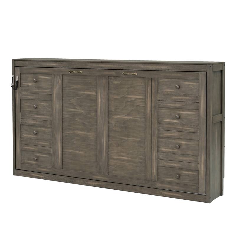 Foldable Cabinet Bed with Hydraulic Lift and 7-Color LED Lighting by Harper&Bright Designs