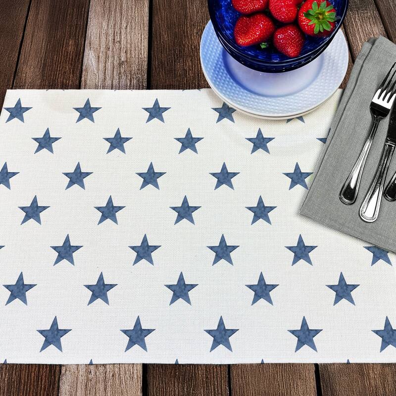 Denim Stars 4-Pack Poly-Cotton Blend Placemats Manufactured in The USA Machine Washable Dryer Safe