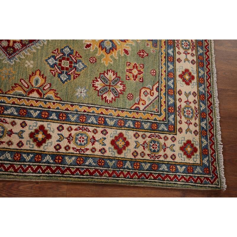 Light Green Kazak Accent Rug Handmade Wool Carpet - 3'4" x 4'9"