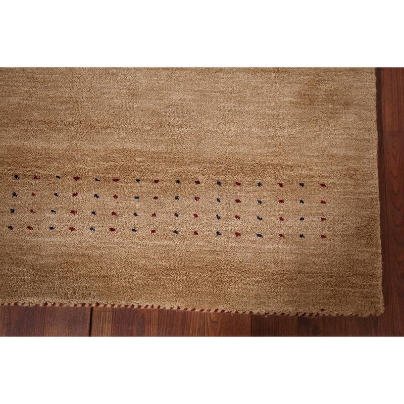 Tribal Gabbeh Oriental Area Rug Hand-Knotted Brown Wool Carpet - 4'10"x 6'5"
