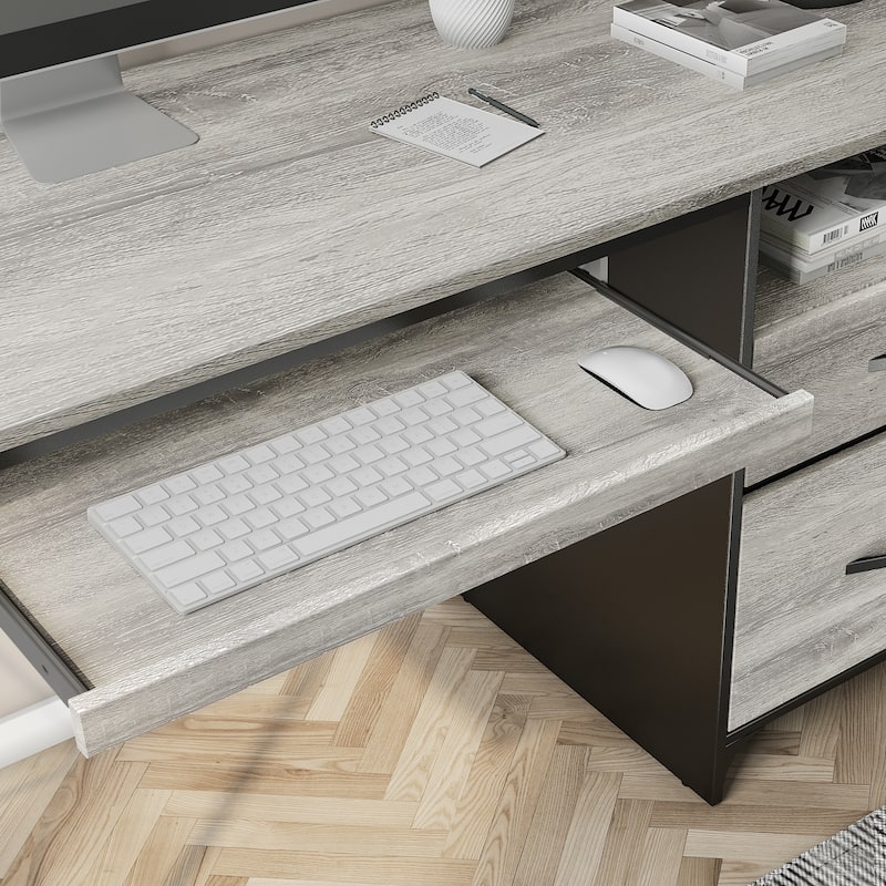 55 inch Computer Desk with Keyboard Tray and Storage Drawers