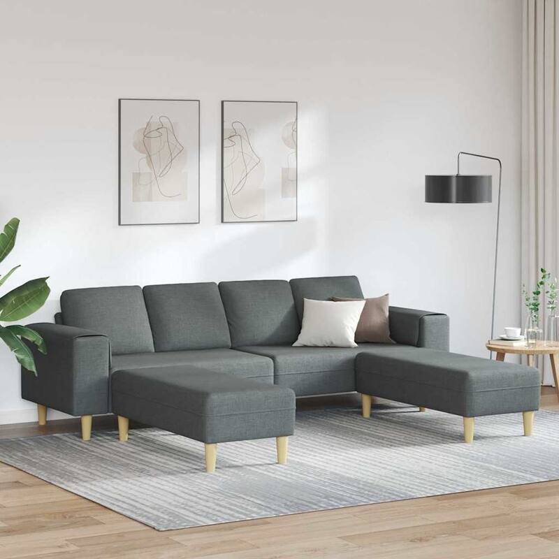 vidaXL Sofa Set Dark gray fabric - 98.4 x 30.3 x 29.9 inch - Dark gray (1)