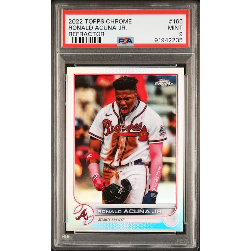 Ronald Acuna Jr 2022 Toppps Chrome Refractor Baseball Card #165 Graded PSA 9 - 8'6" x 11'6"