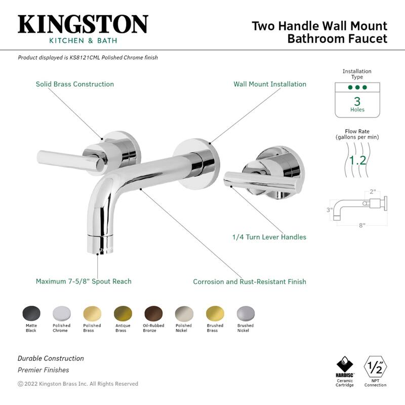 Manhattan Two-Handle 3-Hole Wall Mount Bathroom Faucet