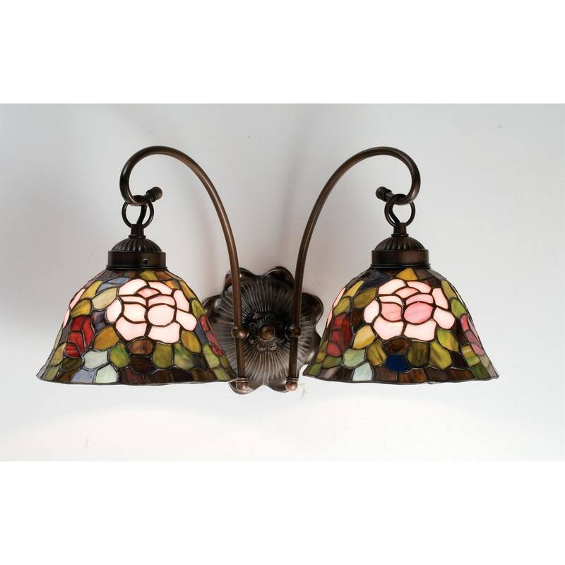 Meyda Tiffany Rosebush 18" Wide 2 Light Double Sconce with Stained - Mahogany Bronze