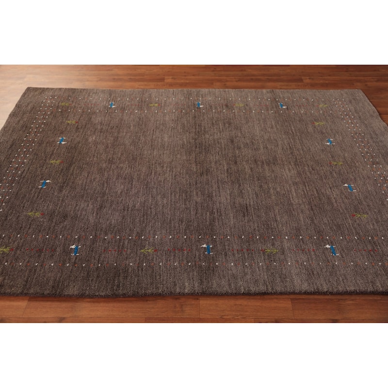 Brown Gabbeh Area Rug Hand-Knotted Oriental Tribal Wool Carpet - 5'2" x 7'6"