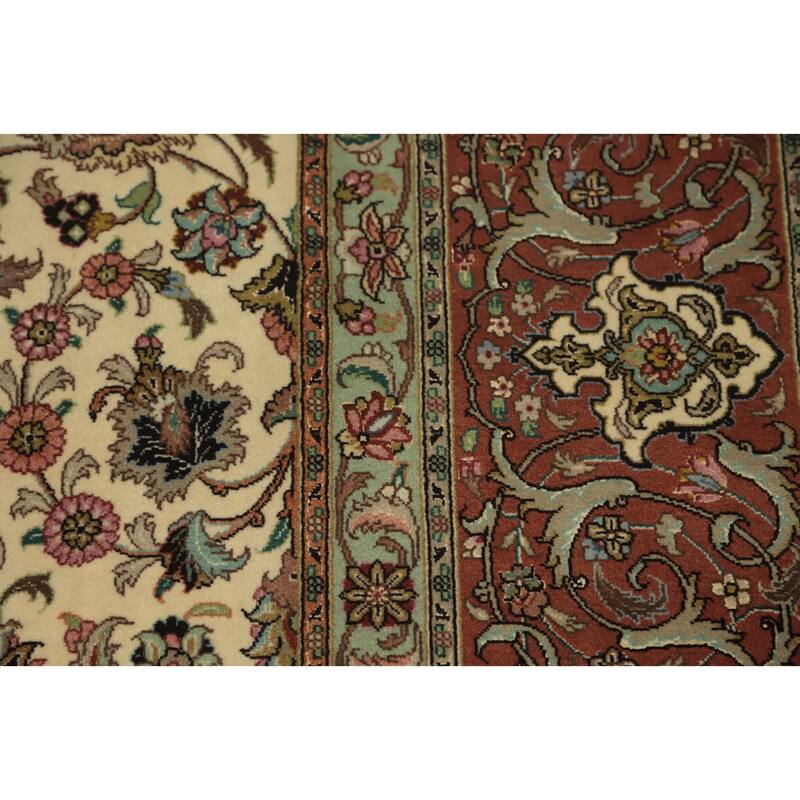 Hand Knotted Oriental 100% Wool Carpet Traditional Floral Beige & Ivories Tabriz Area Rug - 11' 9'' X 8' 2''