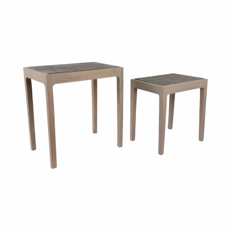 Marble Side Table Modern Rectangular Accent (Set of 2) - 18/22" Brown - 21" x 14" x 22"