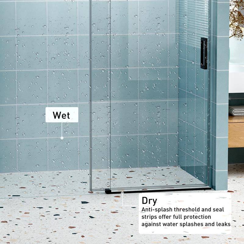 ABRUZZO 56-60" W x 76" H Frameless Soft-Closing Single Sliding Shower Door 1/4" (6mm) Explosion-Proof Tempered Glass