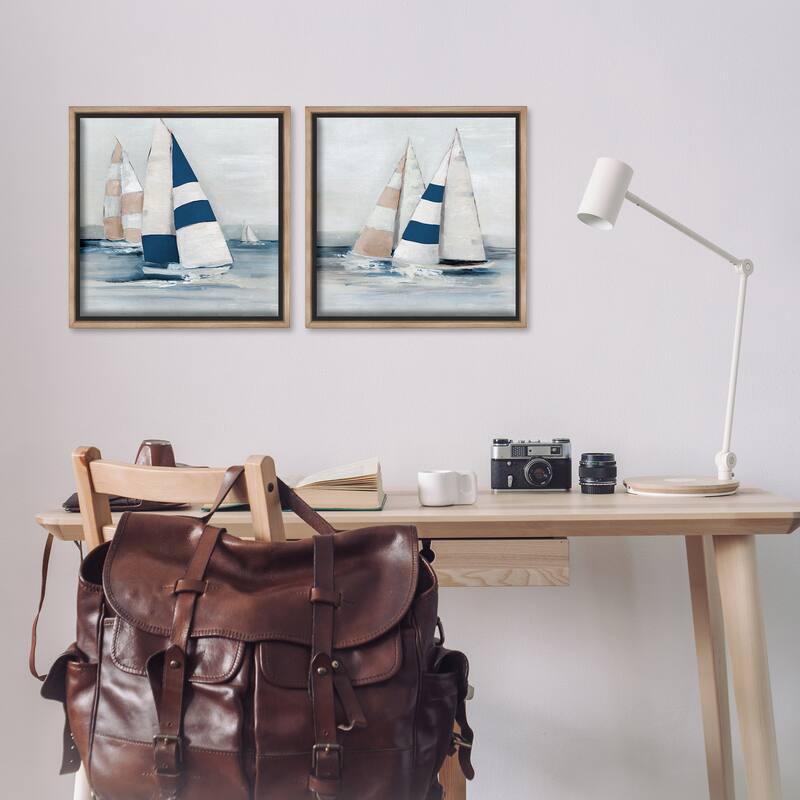 Stupell Sailboat Fleet Voyage Framed Floater Canvas Wall Art Design By Sally Swatland (Set of 2)
