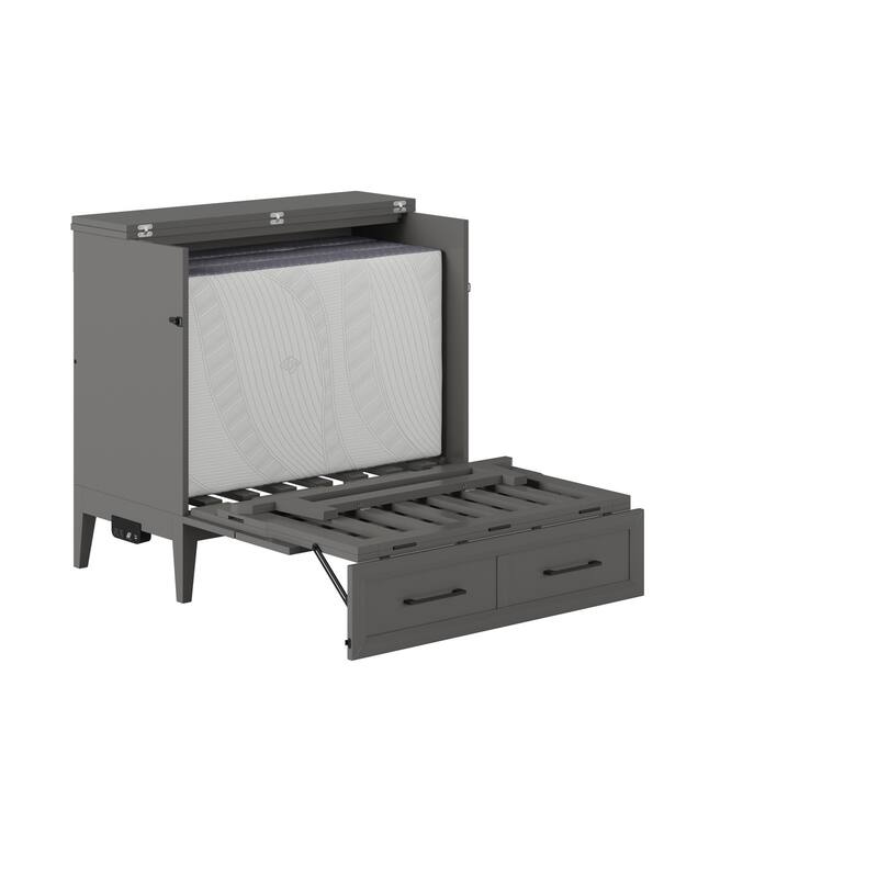 Solid Wood Murphy Bed Chest Twin Size with Mattress & Charger - Space Saving Furniture