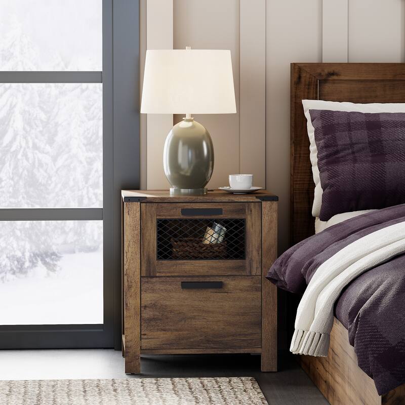 WAMPAT Nightstand with Charging Station,Farmhouse End Table - 1 Pack - Walnut Brown